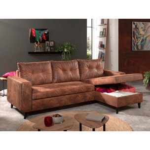 NORDIC - Canapé d'angle réversible - 4 places - Convertible - Industriel vintage - Marron