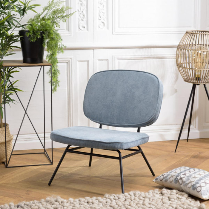 ESTELLE - Chaise en velours bleu clair pieds métal noir