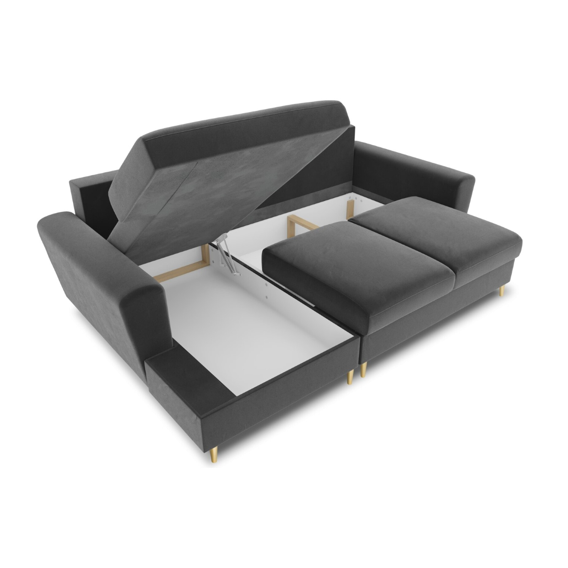 Canapé d'angle gauche convertible avec coffre de rangement "Kyoto" 4 places en velours gris clair
