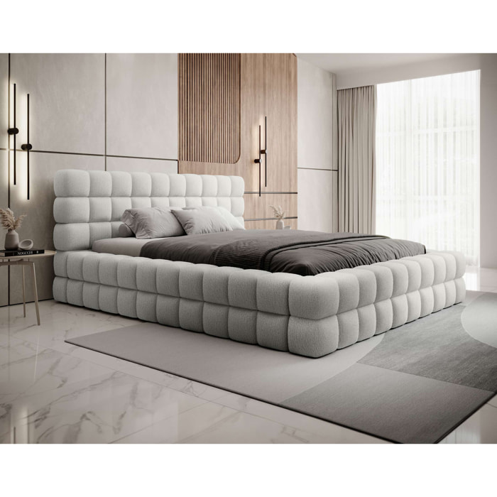 Kingston - lit coffre - 160x200 - sommier inclus - en tissu bouclette - Blanc