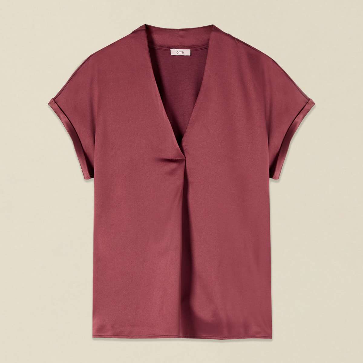 Oltre - T-shirt bimaterica scollo a V - Bordeaux