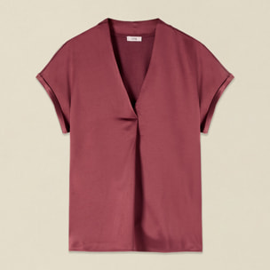 Oltre - T-shirt bimaterica scollo a V - Bordeaux
