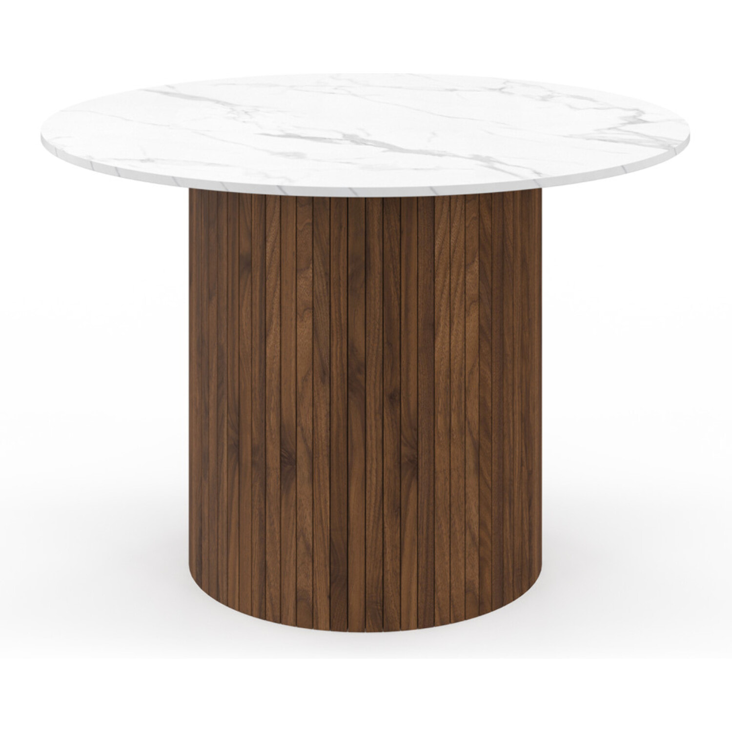 Table à manger ronde Alvar Ø110cm effet marbre et noyer
