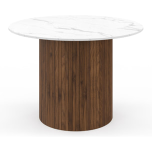 Table à manger ronde Alvar Ø110cm effet marbre et noyer