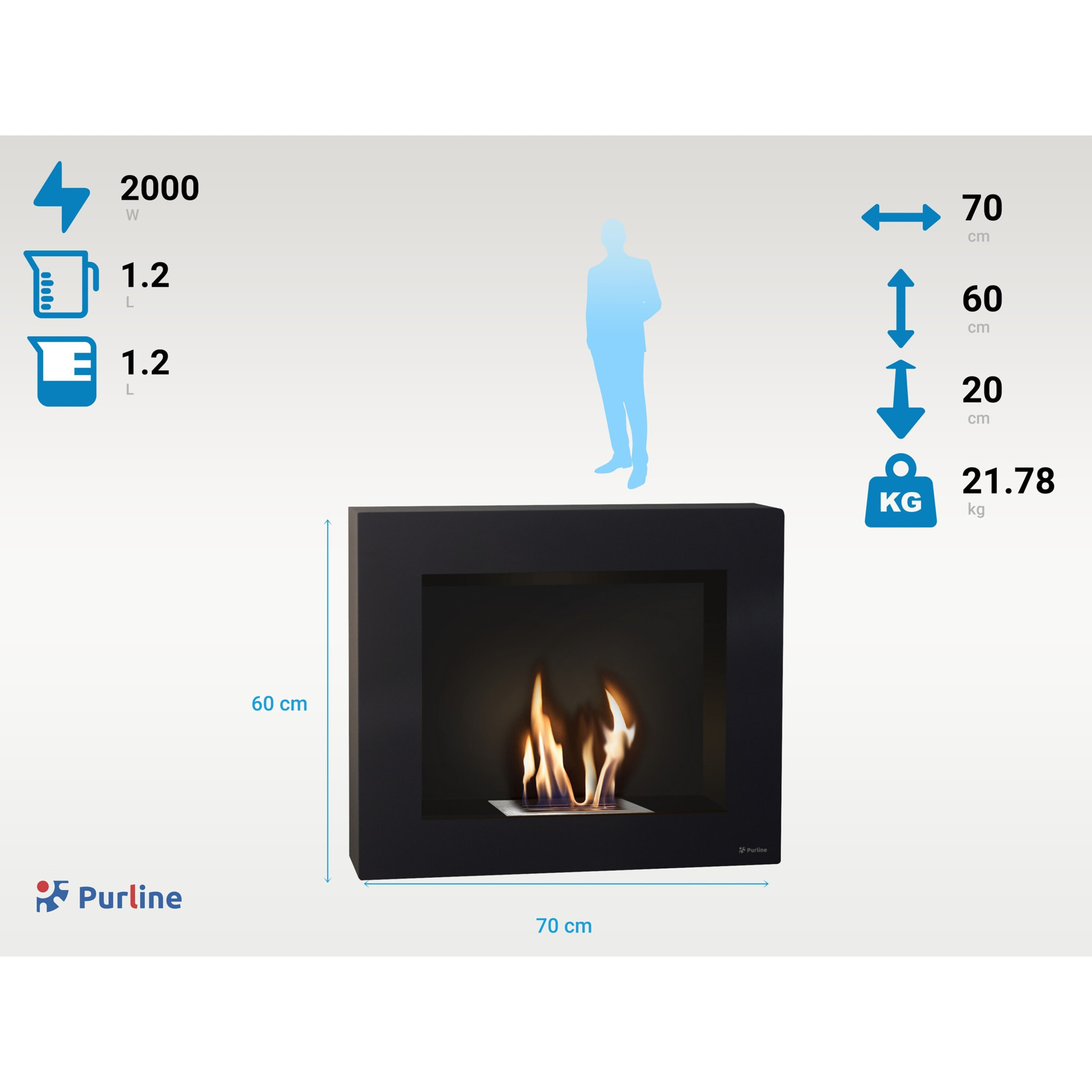 Bio-cheminée murale à l'éthanol en acier noir