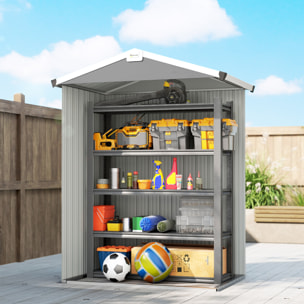 Caseta de Jardín Exterior 1,1 m², 133x87x178 cm, Cobertizo de Jardín Exterior Metálico con Puertas Correderas, Techo Inclinado y Guantes, para Almacenaje de Herramientas Bicicletas, Gris