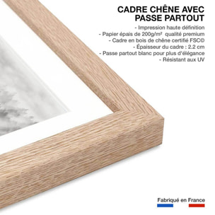 Affiche paysage rayons de lumière Affiche + cadre en bois - Chêne