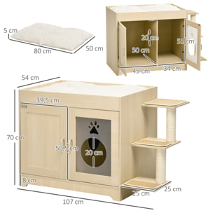 Arenero para Gatos de Madera con 2 Puertas Cama Cojín Suave 107x54x70 cm