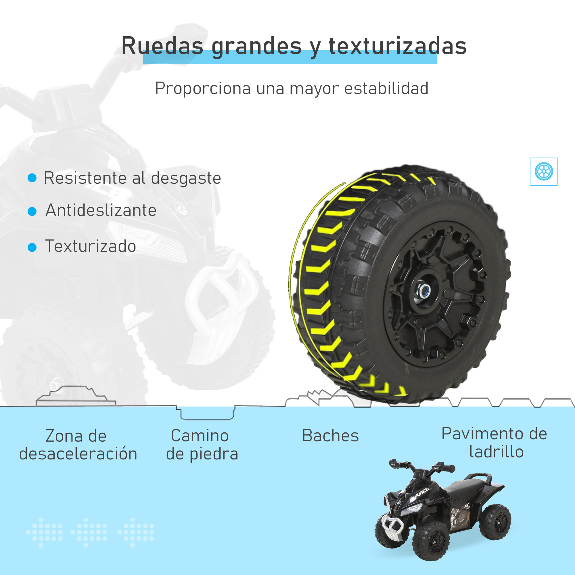Quad Correpasillos Coche Correpasillos para Niños de 18-36 Meses con Función de Luces y Música Soporta hasta 20 kg 67,5x38x44 cm Negro
