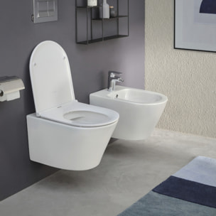 Pack WC suspendu sans bride Rodin+ avec abattant + bâti support + plaque blanche + tabouret blanc