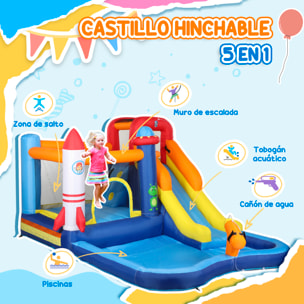 Castillo Hinchable con Soplador 5 en 1 Parque Acuático Hinchable para Niños con Tobogán Piscina de Chapoteo Escalada y Cañón de Agua para Exterior Interior 360x250x195 cm
