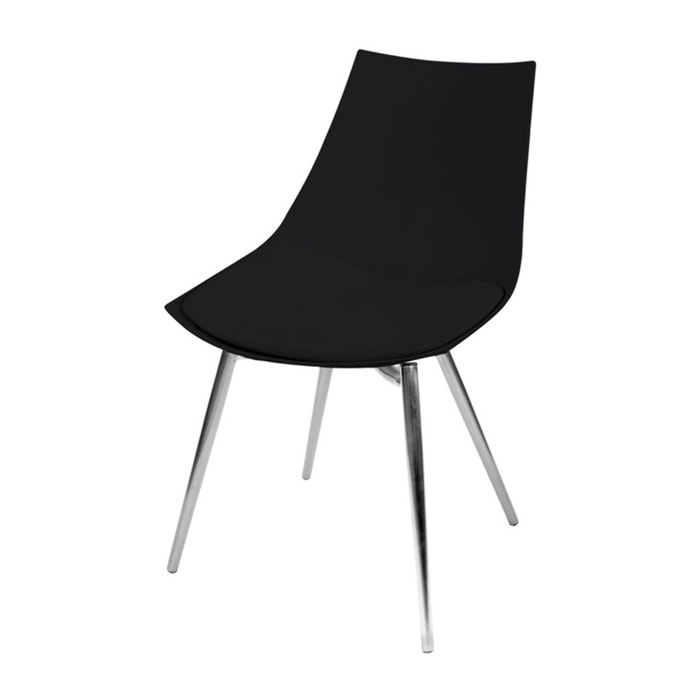 Set di 4 Sedie Dakota 100 in Ecopelle Nera e Gambe Cromate
