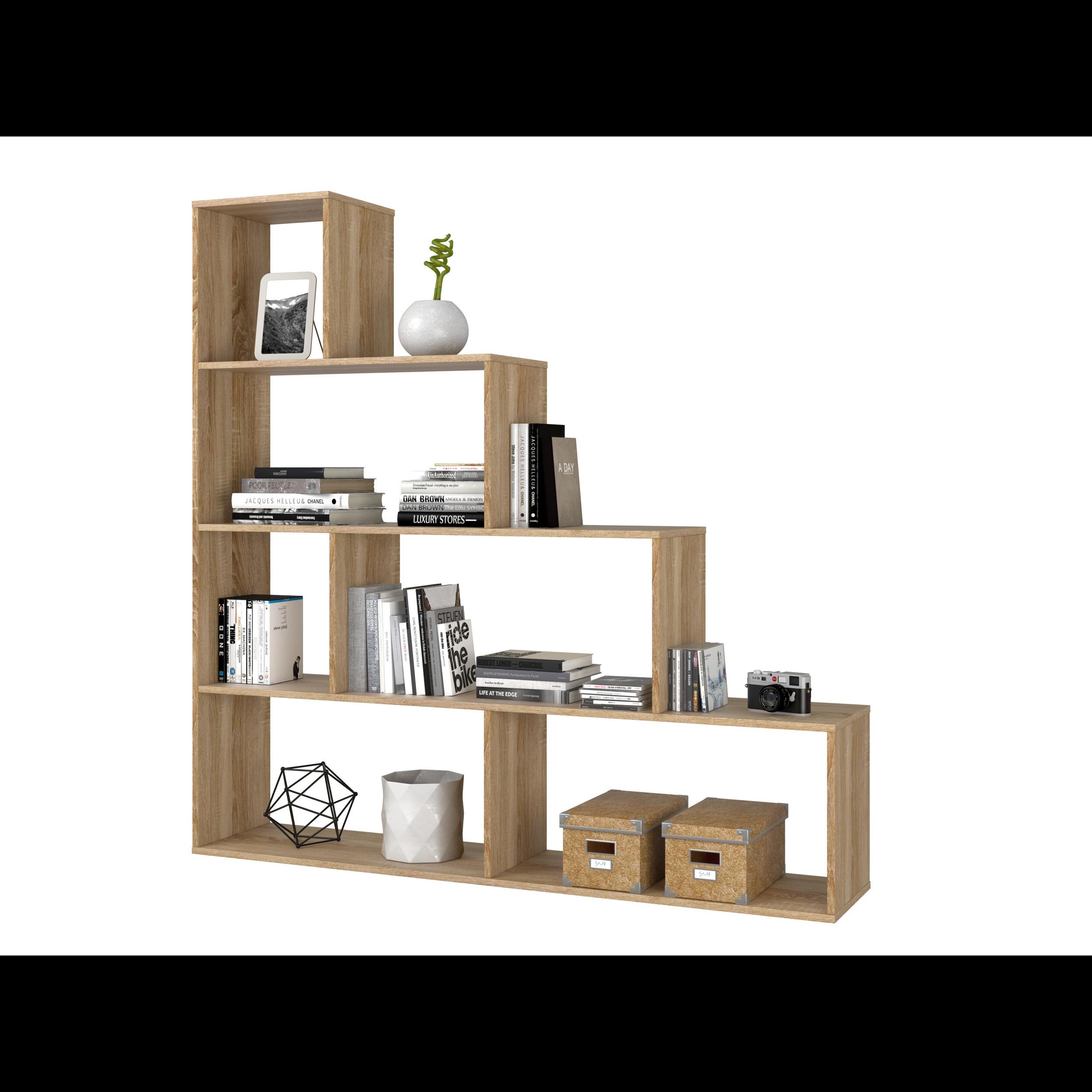 Libreria Scaffale Multiuso Con 6 Ripiani Per Soggiorno Salotto Camera Cameretta Design Moderno Modulabile Piedini Antigraffio 145x145x29 Cm  Rovere