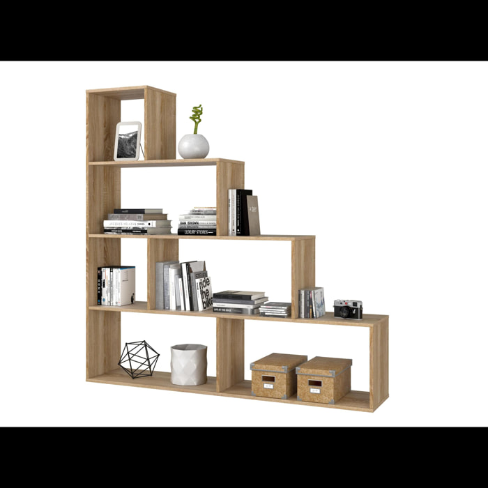 Libreria Scaffale Multiuso Con 6 Ripiani Per Soggiorno Salotto Camera Cameretta Design Moderno Modulabile Piedini Antigraffio 145x145x29 Cm  Rovere