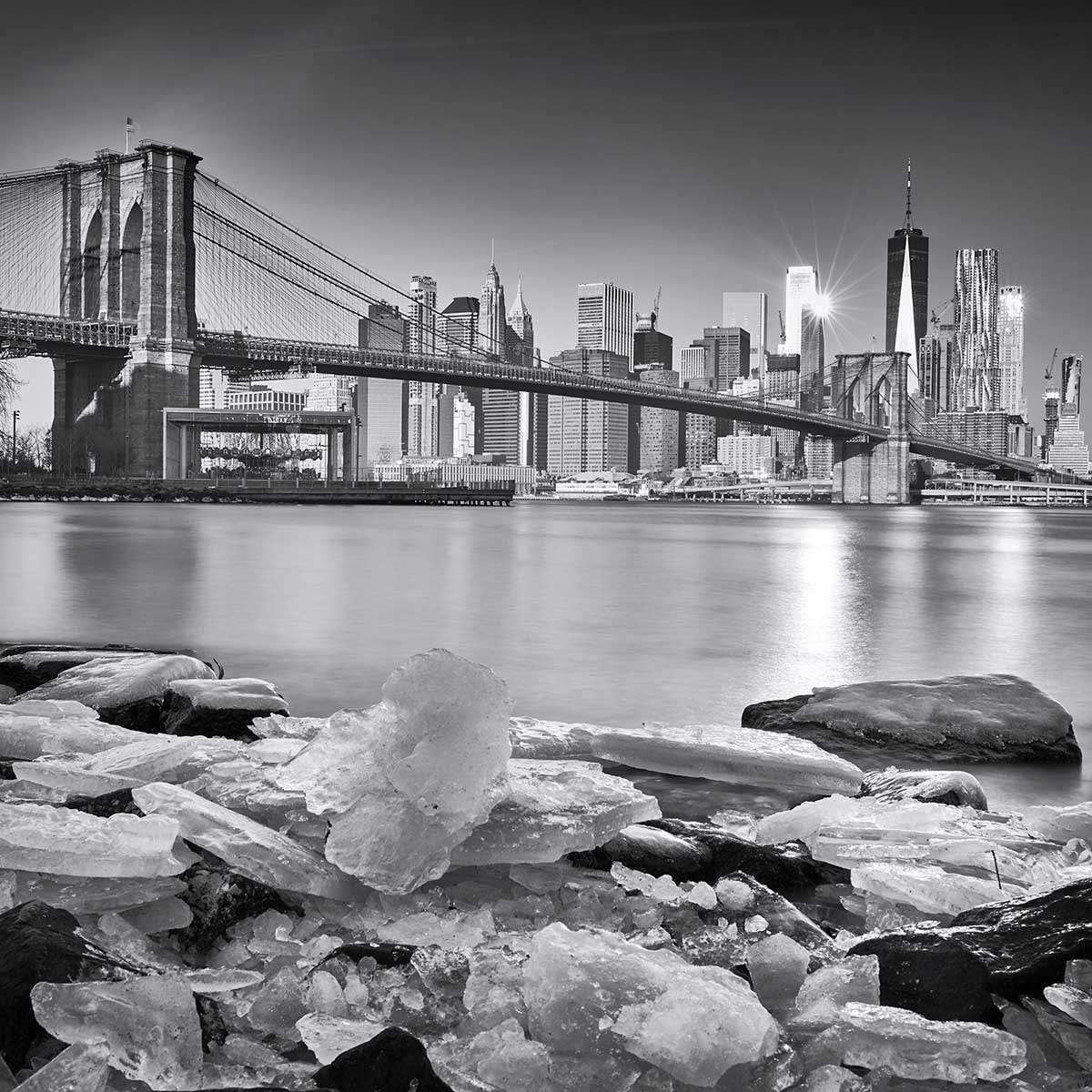 Poster le pont et manhattan Affiche sous cadre bois