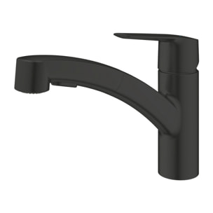 Evier avec égouttoir en granite à encastrer + mitigeur Grohe monocommande avec douchette 2 jets, noir mat (SATSINKGE3B-SET)