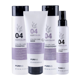 PURING kit Keepcolor Color Care Shampoo 04 300ml + Mask 250ml + Conditioner 300ml + Spray 150ml