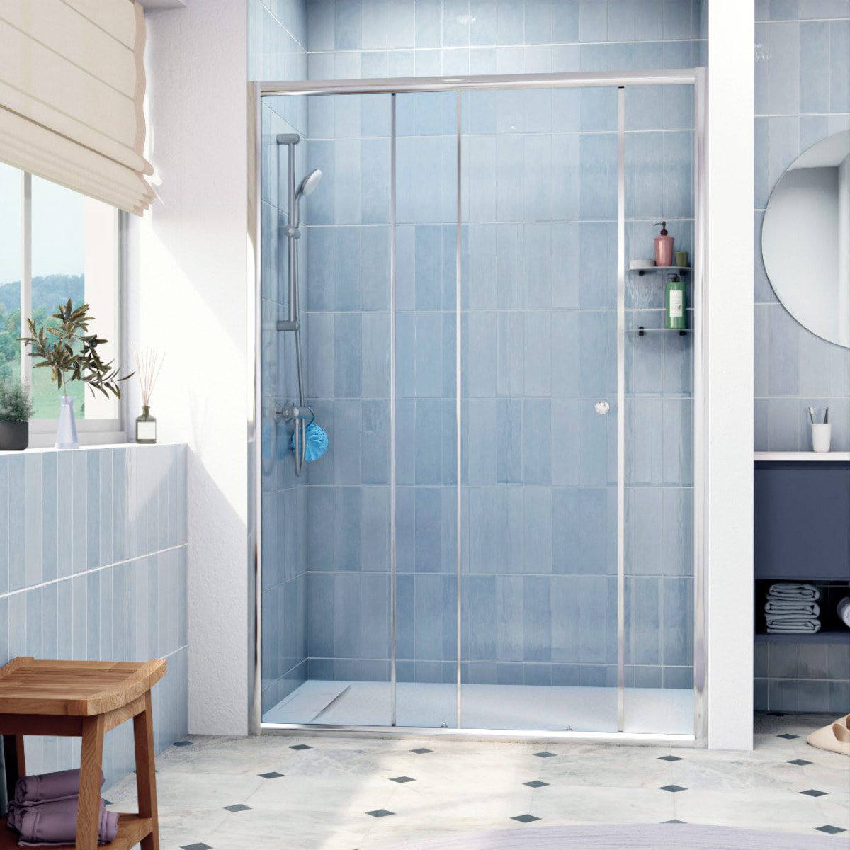 SAT PROJECT  Porte de douche 140x185cm coulissante avec profilé chrome brillant (SATPROMUD140CRT)