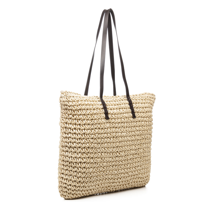 Zimone borsa a spalla in rafia di carta intrecciata.