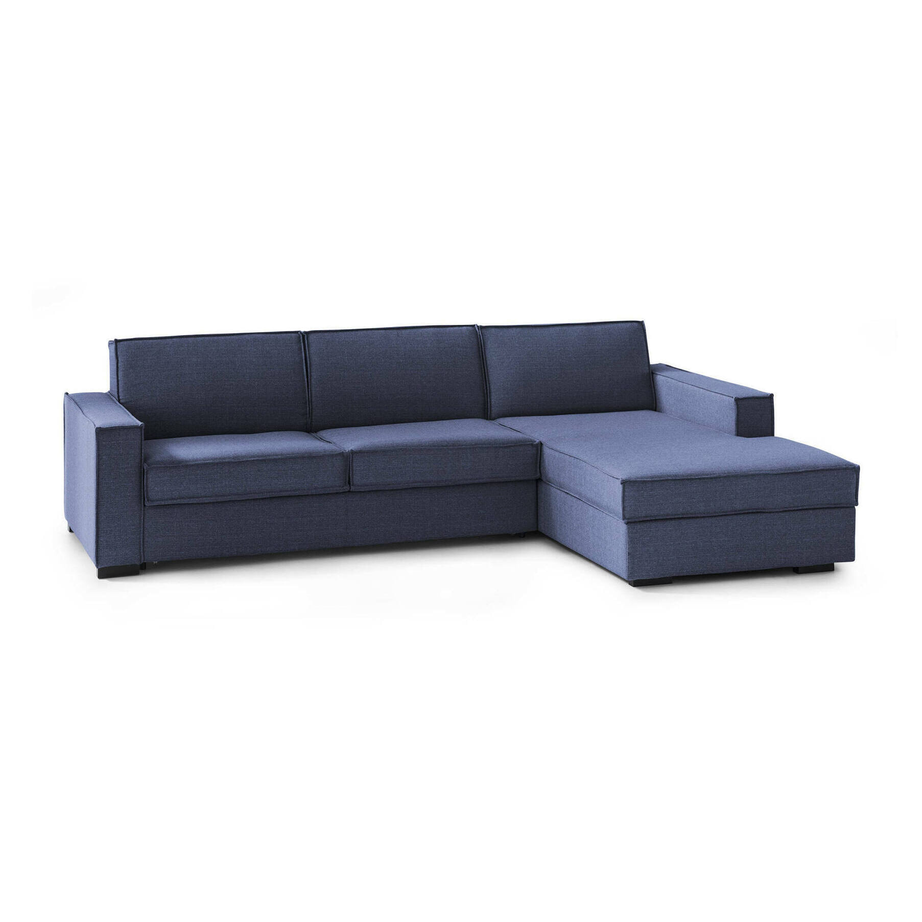 Divano letto con penisola Afar, Sofà con apertura girevole, Penisola contenitore Destra, Braccioli slim, 100% Made in Italy, Cm 260x95h90, Blu