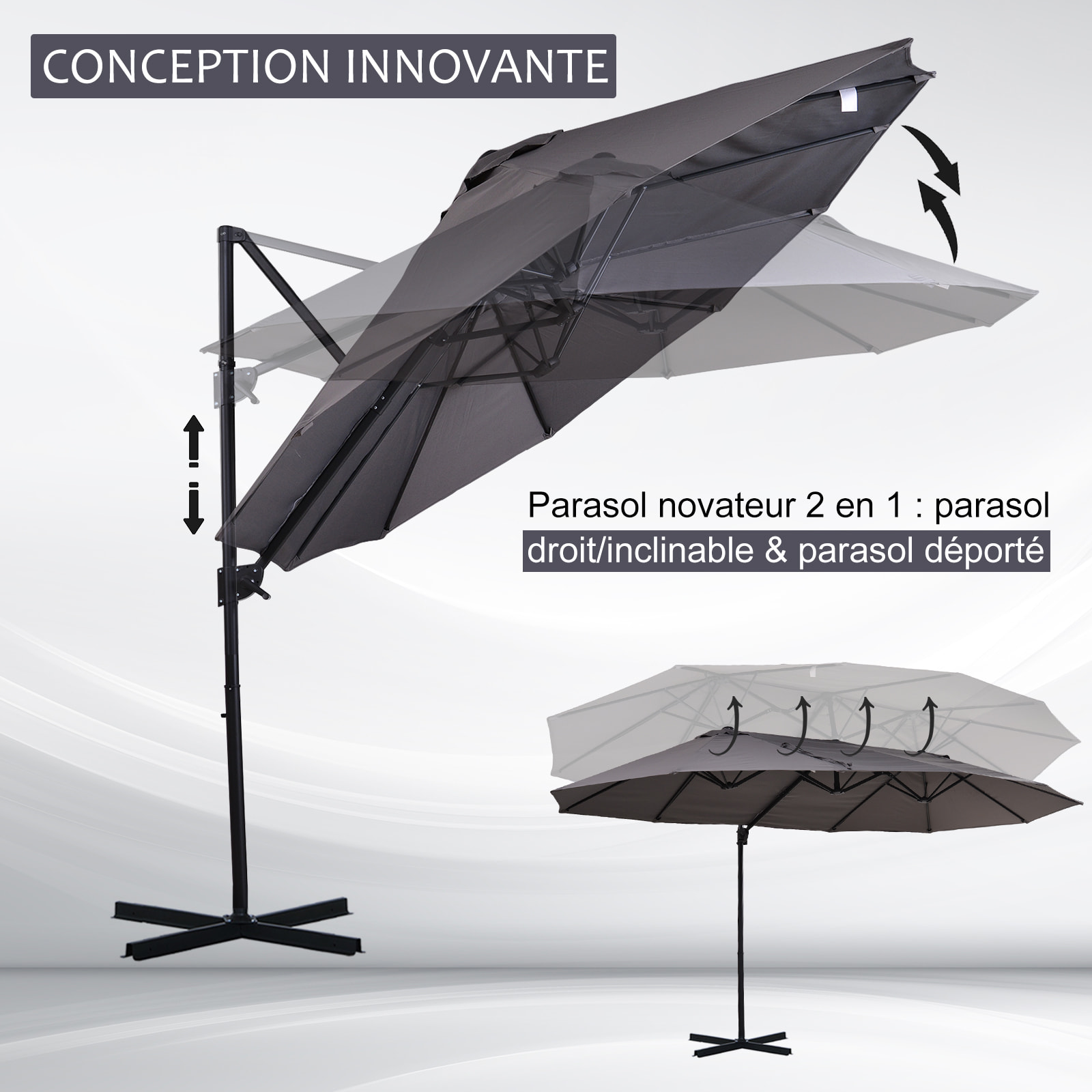 Parasol déporté grande taille – Design pratique – Pied inclus
