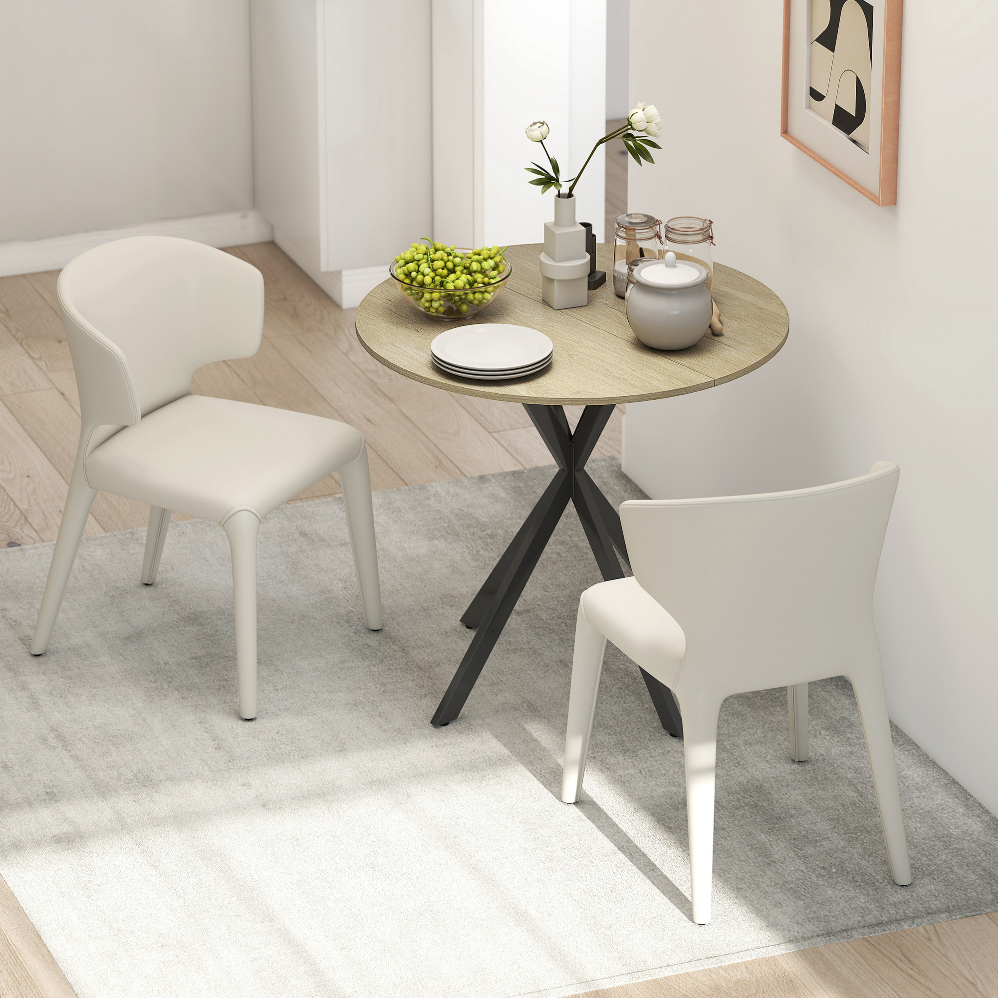 Table ronde bois 2 personnes dia. 80 cm style industriel piètement croisé acier noir