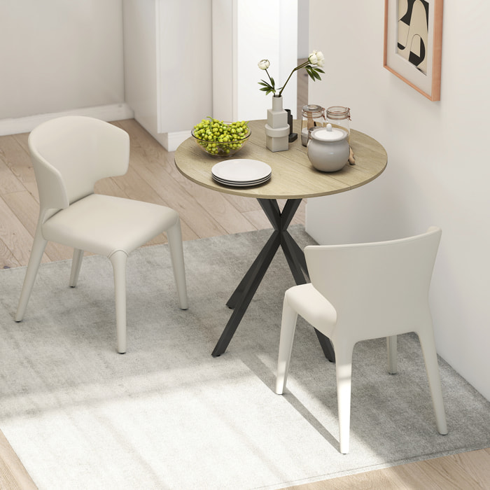 Table ronde bois 2 personnes dia. 80 cm style industriel piètement croisé acier noir