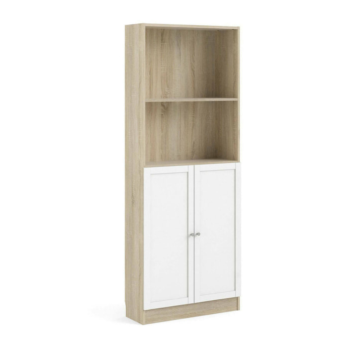 Libreria Michel, Scaffale da ufficio, Mobile portalibri, Biblioteca, 79x28 h203 cm, Quercia e Bianco