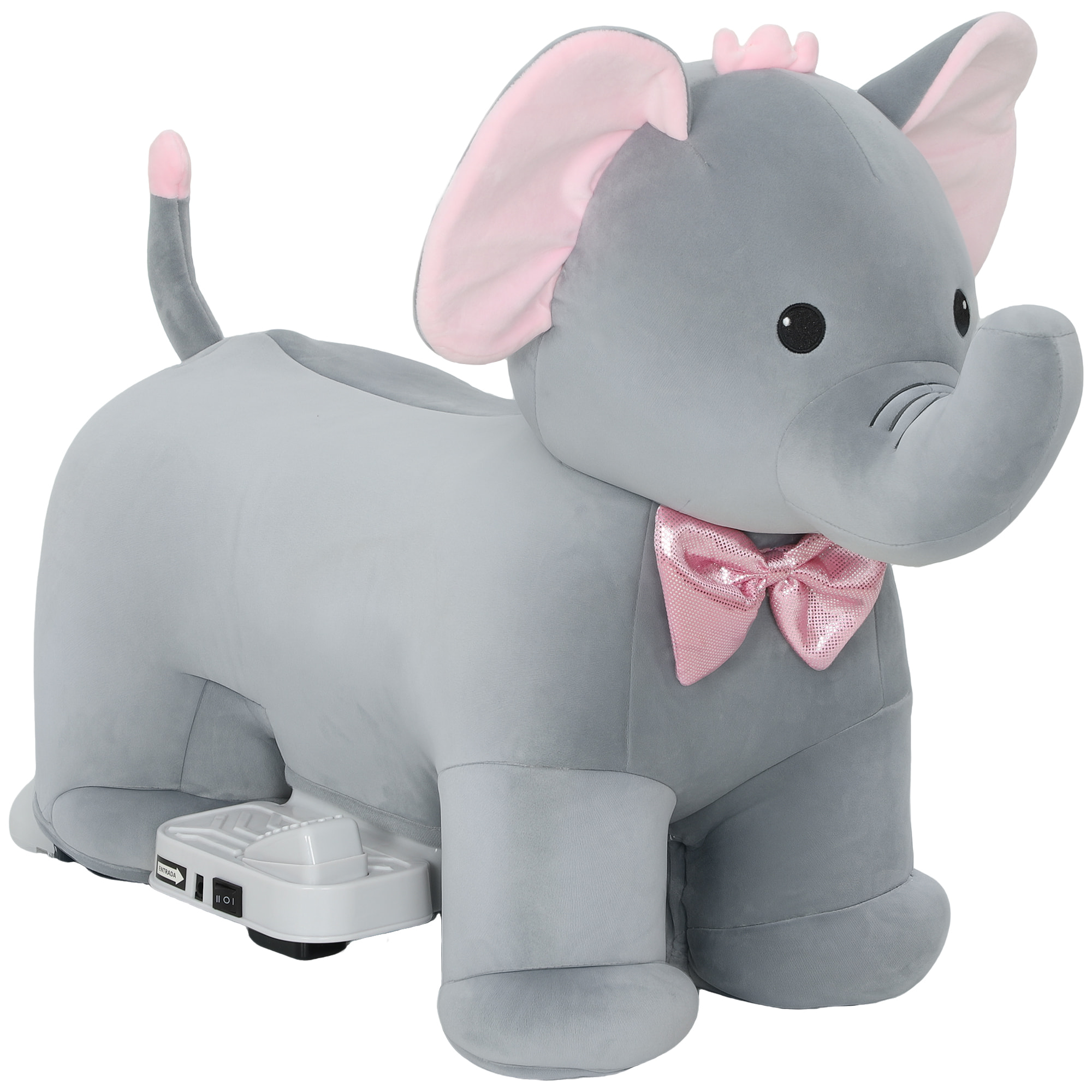 Elefante Eléctrico con Música, Batería 6V, Caballo de Juguete Eléctrico, Tacto Suave, Ruedas Silenciosas de PU, Pedal, Marcha Adelante, Regalo para Niños y Niñas de 1,5 a 5 Años, Gris