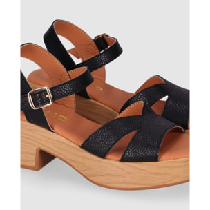 Sandalias de Piel - Negro - Tacón: 6 cm