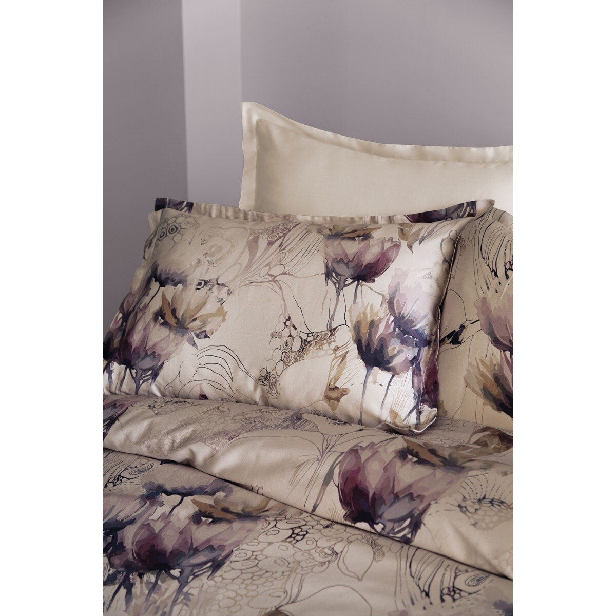 Housse de couette + taies oreiller satin de coton "Viola"