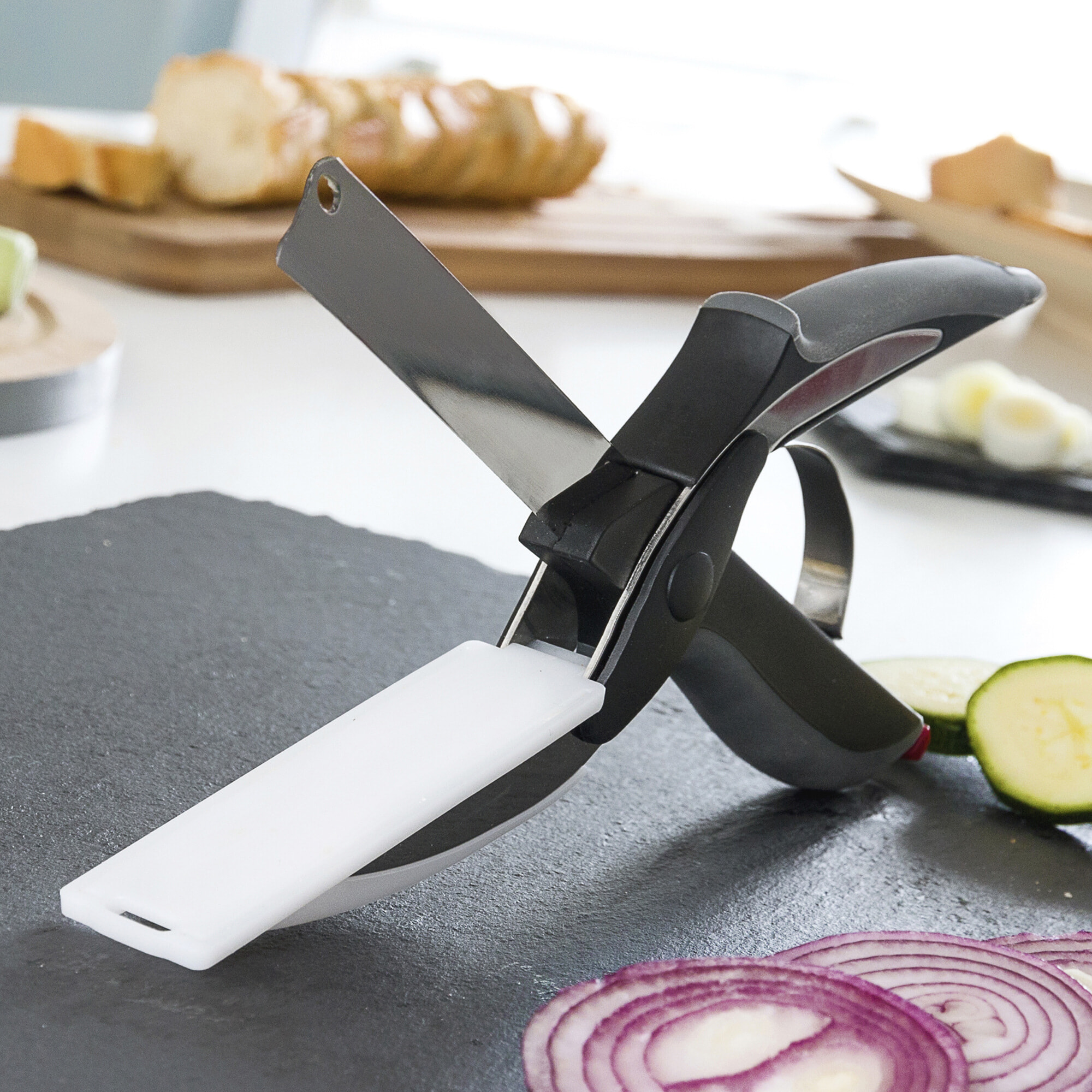 Coltello-forbici con mini tagliere integrato - 7,5 x 25 x 3 cm