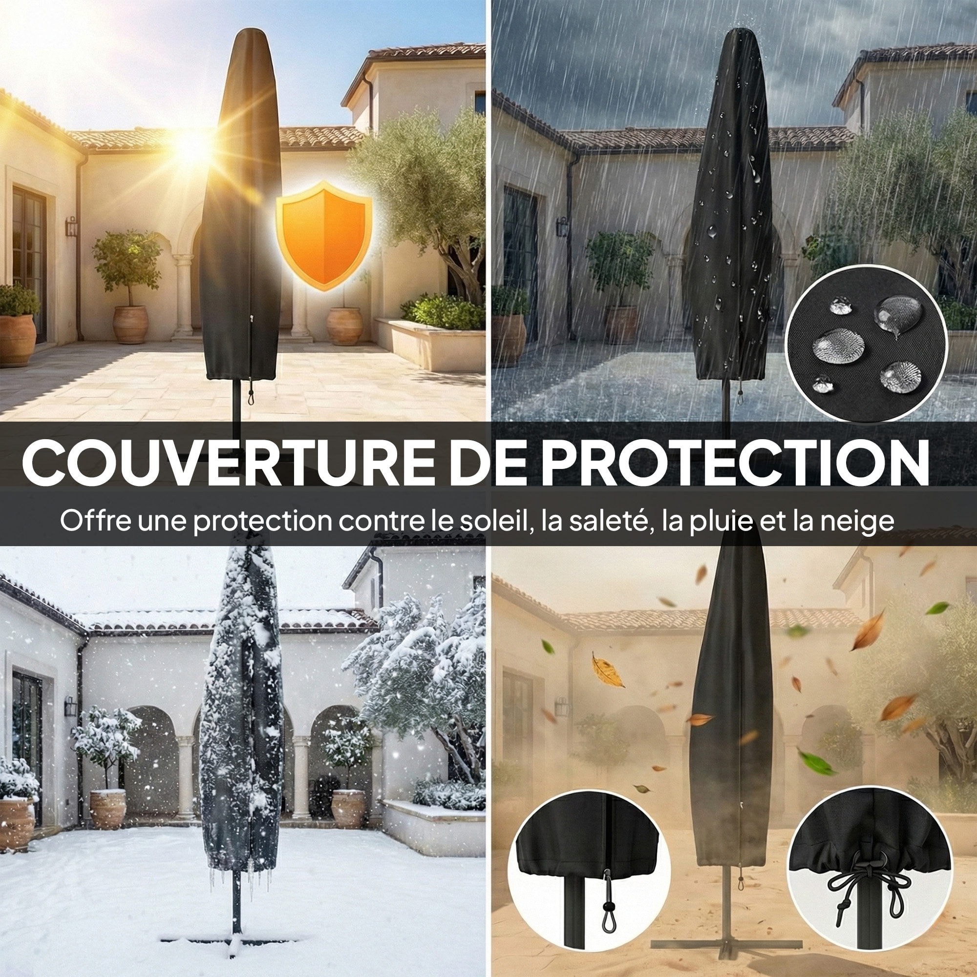 Parasol déporté LED dia. 295cm pivotant inclinable housse incluse