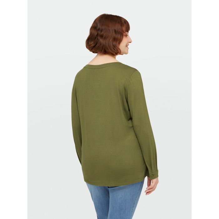 Fiorella Rubino - Camiseta con escote de pico en dos tejidos - Verde