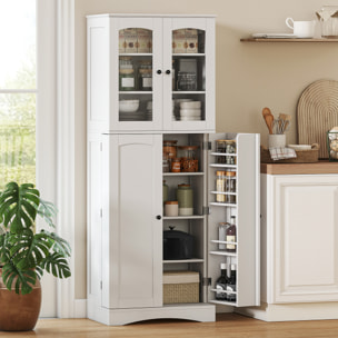 Armario de Cocina, Armario Despensa Cocina, con Puertas Acrílicas de Cierre Suave, 10 Estantes, 8 Compartimentos, Alacena Moderna con 4 Estantes Ajustables para Comedor, 60x40x162 cm, Blanco
