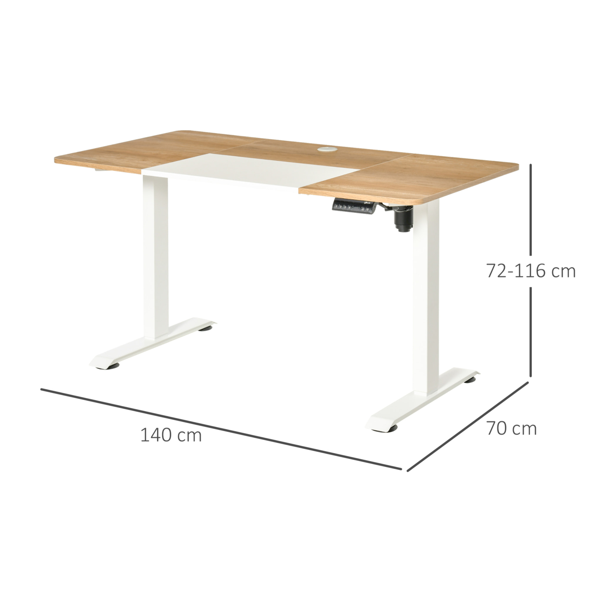 Escritorio de Pie Soporte de Escritorio con Altura Ajustable y 4 Teclas de Memoria para Oficina Hogar 140x70x72-116 cm Blanco y Natural