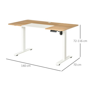 Escritorio de Pie Soporte de Escritorio con Altura Ajustable y 4 Teclas de Memoria para Oficina Hogar 140x70x72-116 cm Blanco y Natural