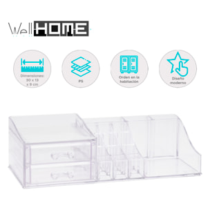 Organizador de maquillaje con cajones - material ps, dimensiones 30x13x9cm - peso 665g