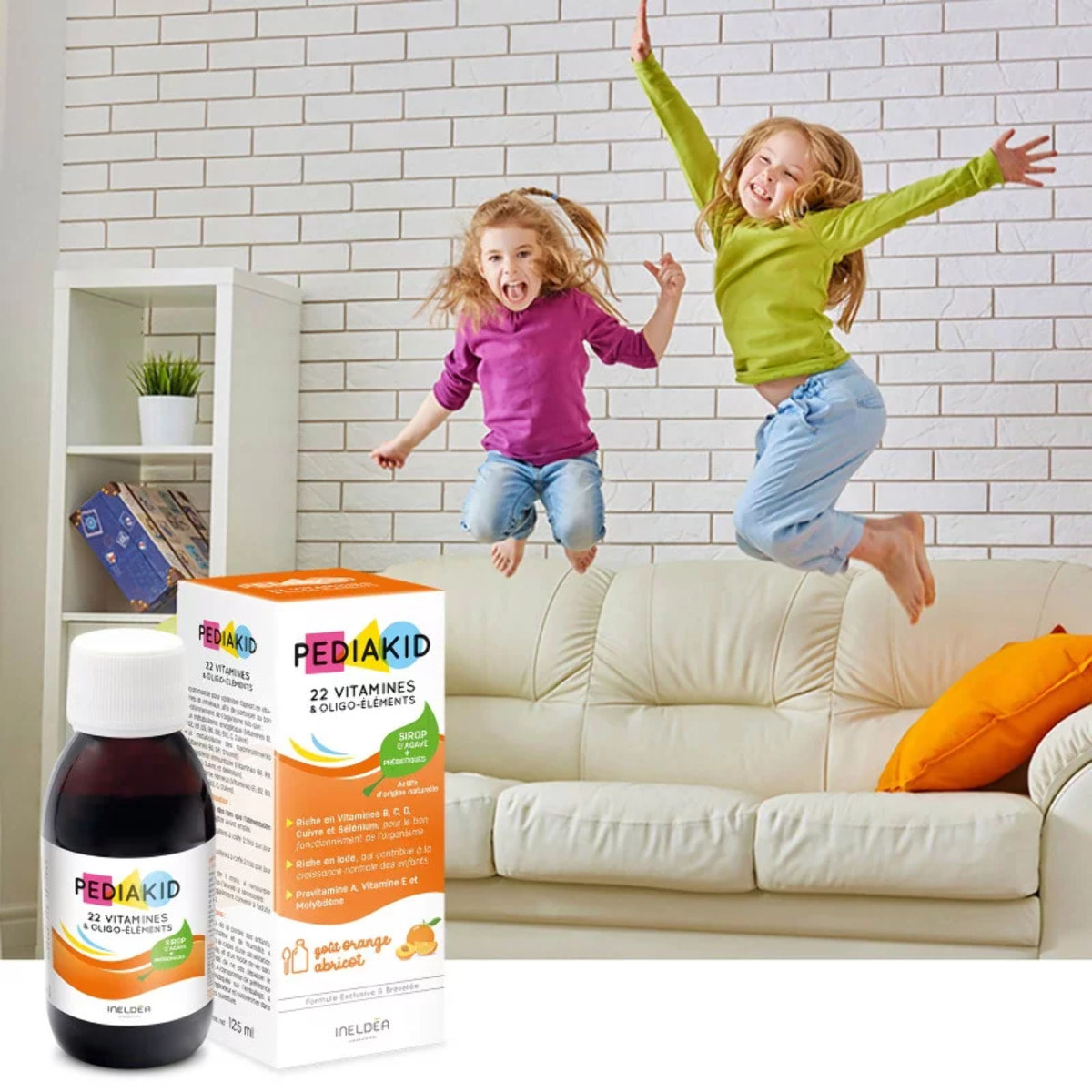 PEDIAKID - 22 Vitamines et Oligo-Éléments - Complément Alimentaire Naturel - Formule Exclusive au Sirop d'Agave - Optimise les Apports en Vitamines et Minéraux - Lot de 2 flacons 125ml