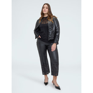 Fiorella Rubino - Pantalones cropped en tejido revestido con motivos florales - Negro
