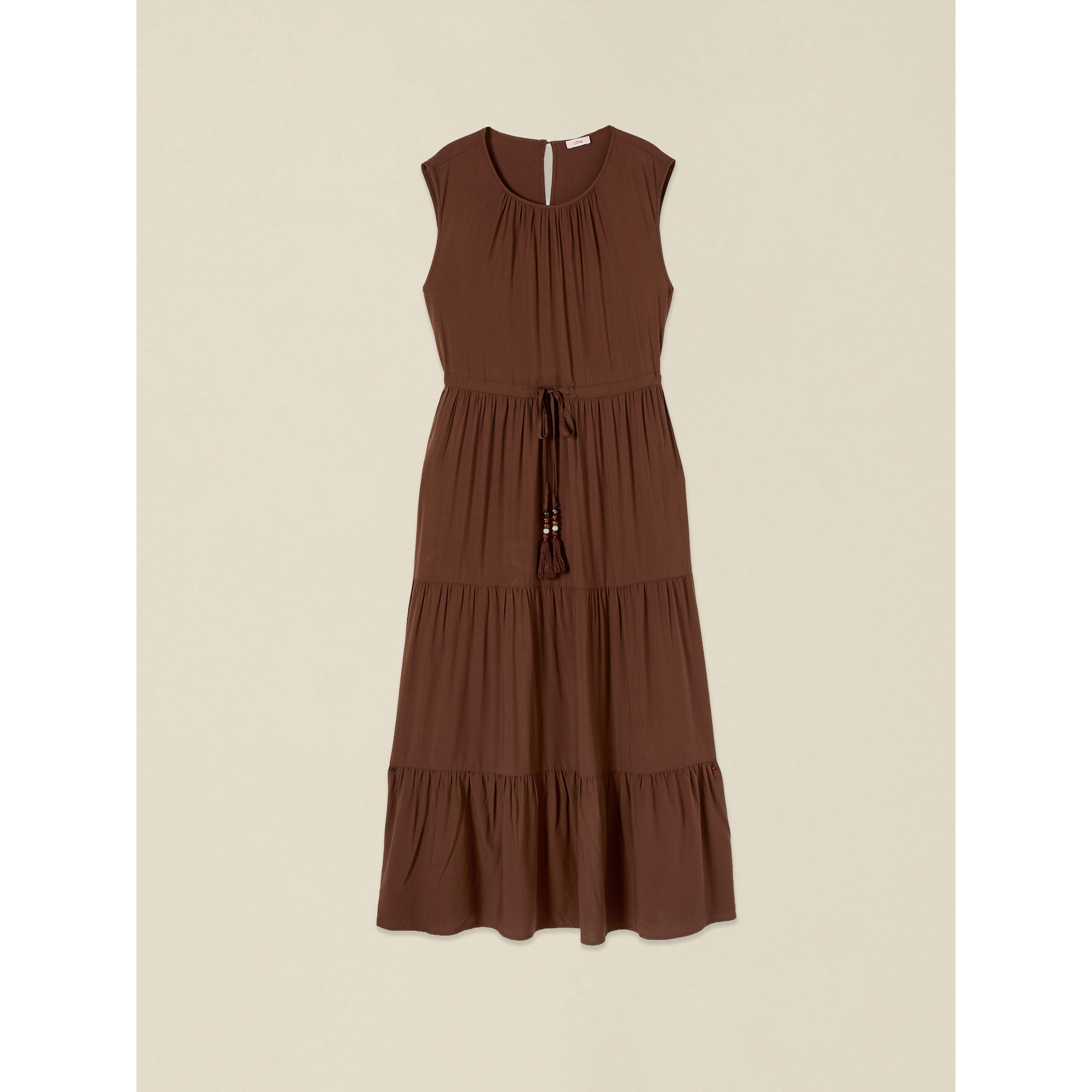Oltre - Vestido largo de viscosa con volantes - Marrón