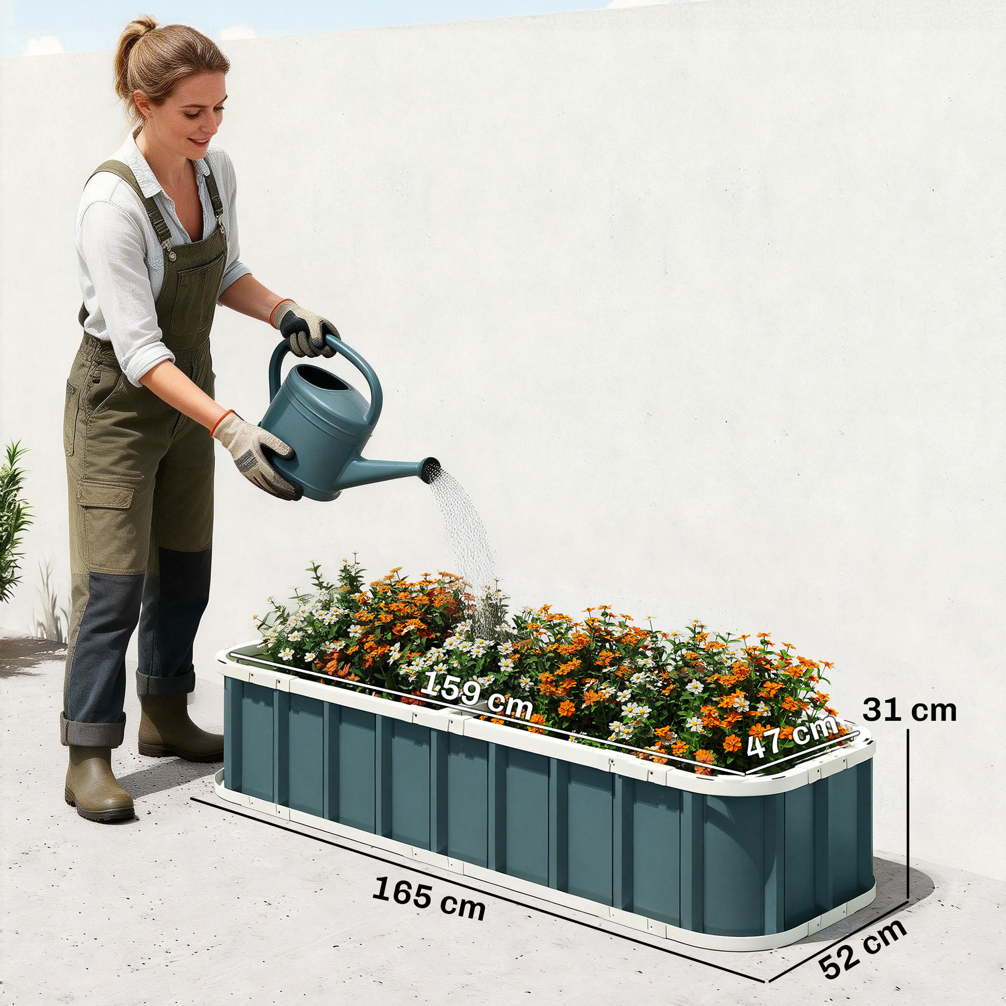 Carré potager de jardin dim. 165 x 52 x 31 cm tôle d'acier ondulée anthracite blanc