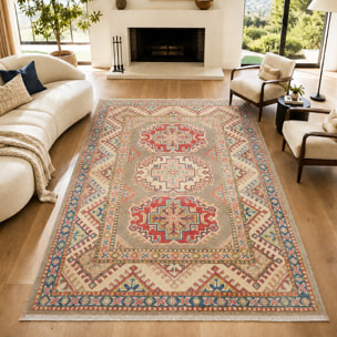Tapis salon géométrique, noué main en laine, IRAN