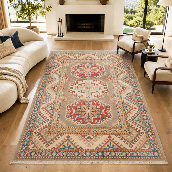 Tapis salon géométrique, noué main en laine, IRAN