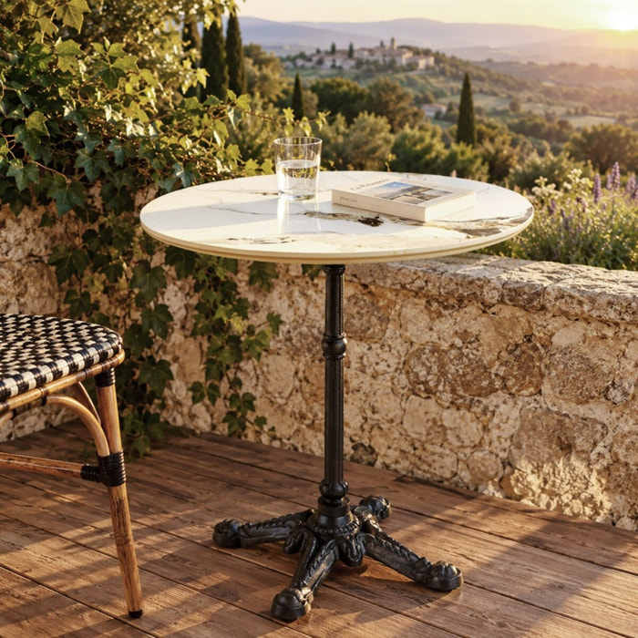ICARE - Ensemble n°2: table bistrot D70cm en céramique marbré clair