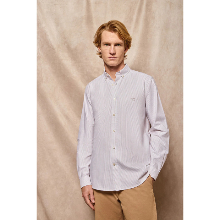 Camicia oxford a righe yale marrone con logo Polo Club ricamato