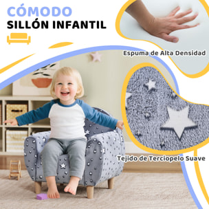 Sillón Infantil con Diseño de Estrellas que Brillan en la Oscuridad Sofá para Niños de 18-36 Meses Tejido Suave de Terciopelo Reposabrazos Carga 45 kg Gris