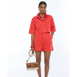 Camicia a maniche corte in twill con logo Jacquard LC