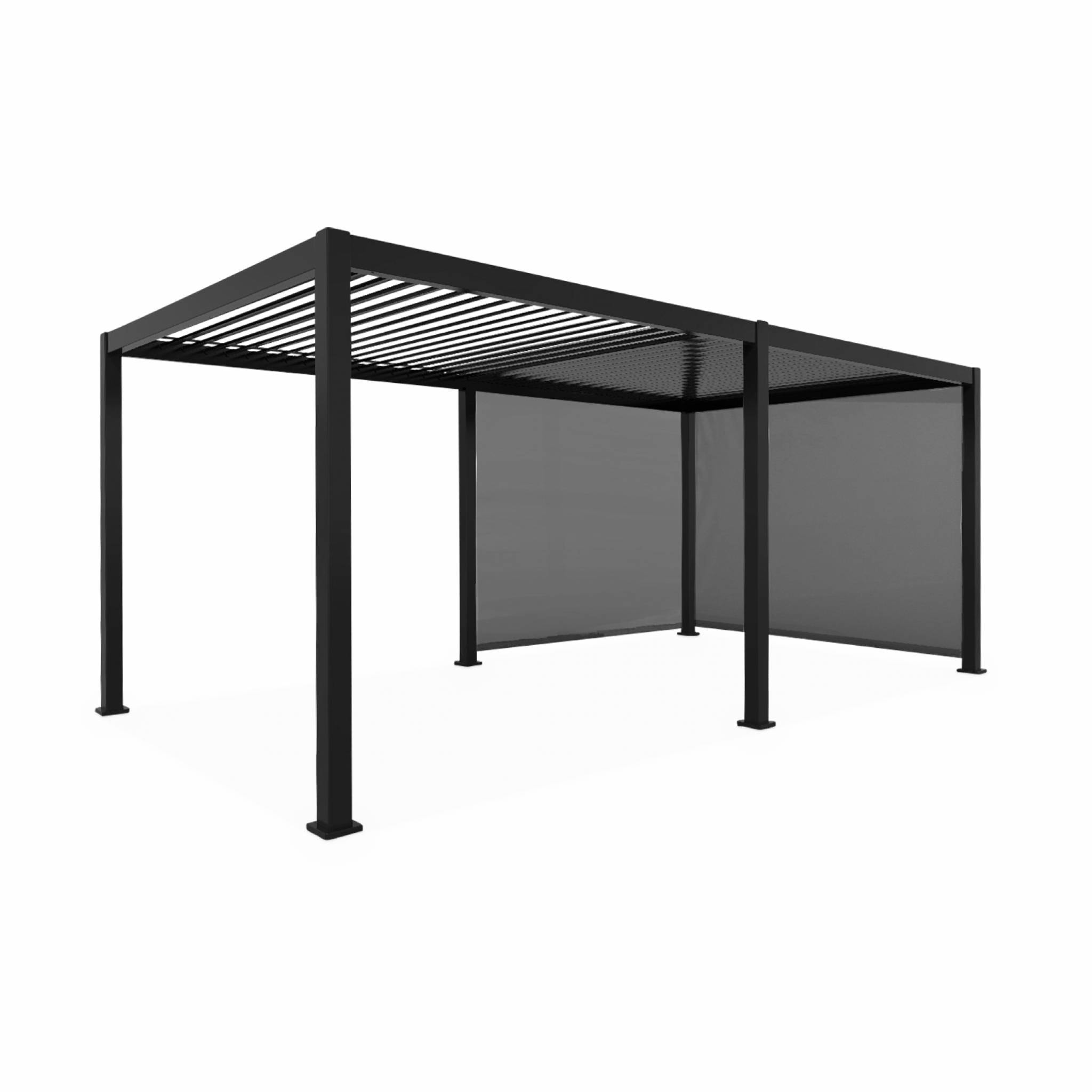 Pergola Bioclimatique gris anthracite 300x600cm. aluminium à lames orientables + 2 stores 3m