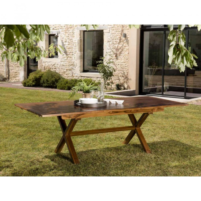 HANNA - Table de jardin 8/10 personnes - rectangulaire pieds croisés extensible 180/240x100cm en bois teck huilé